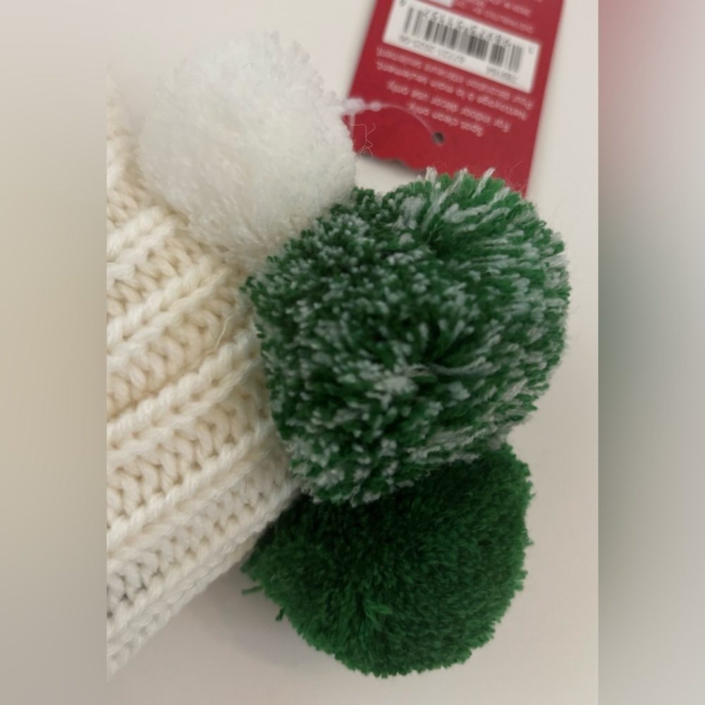 Cable knit chunky Christmas stockings (2) large 21 in NEW NWT green white stripe - Picture 5 of 8